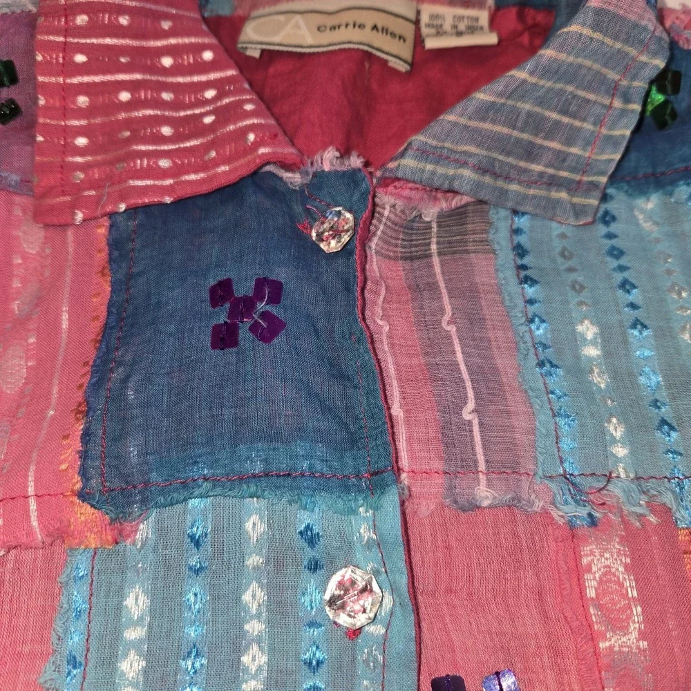 Carrie‎ Allen Patchwork Sequined Button Down Collared Blouse Womens Size Large - Picture 4 of 8